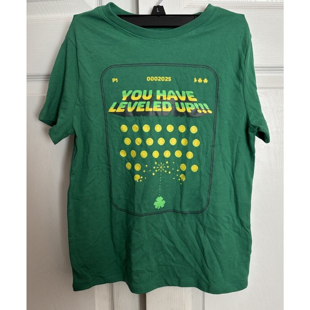 Cat & Jack Green You Have Leveled Up T-shirt NWT Child Size XL 14 Gamer